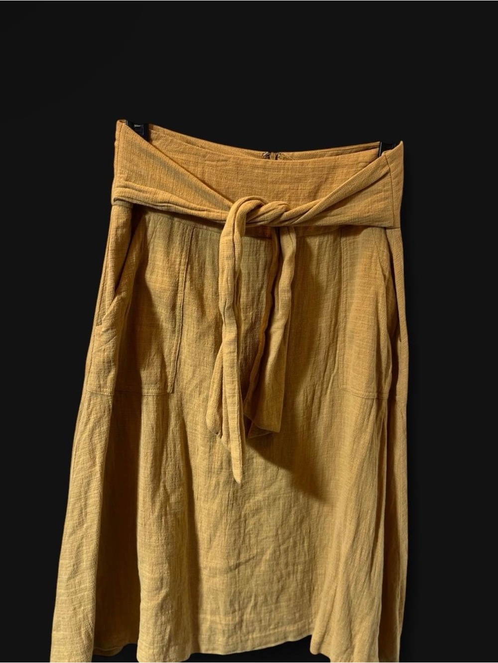 Moon River Mustard Yellow A Line Skirt Tie Waist Pockets Knee Length